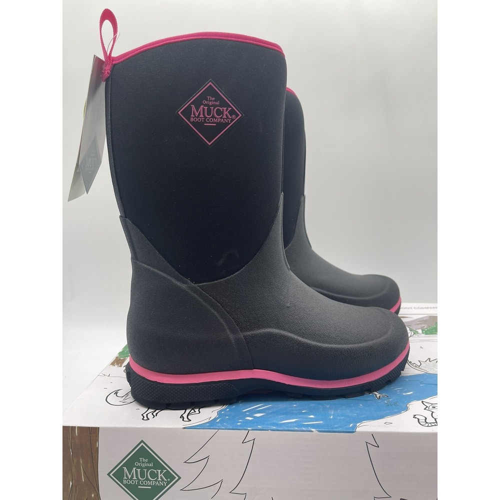 Tried On Muck Element Kids Pink Pull On Waterproof Comfort Mid Boots 5 Youth